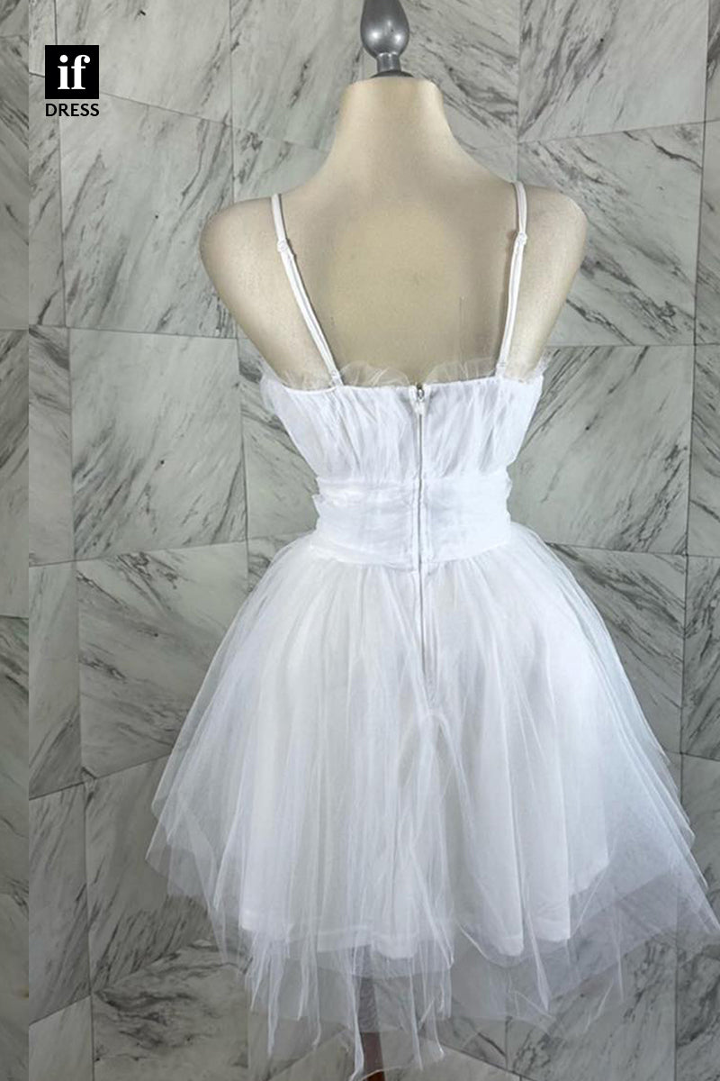 F1494 - Sweet Spaghetti Straps A-Line Tulle Short Party Homecoming Gradaution Dress