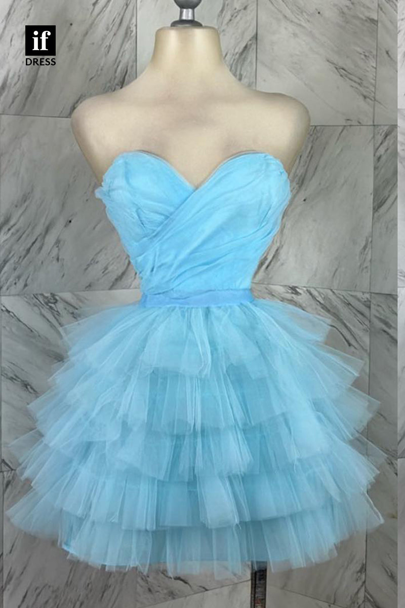 F1502 - Chic Strapless A-Line Tiered Tulle Short Homecoming Party Dress