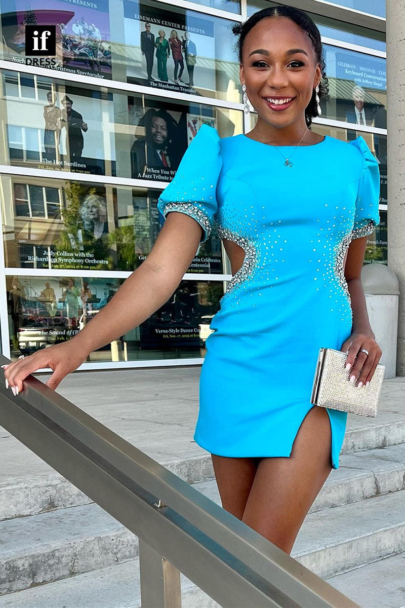 F1567 - Unique Sheath/Column Beads Cut Outs Tight Cocktail Homecoming Dress