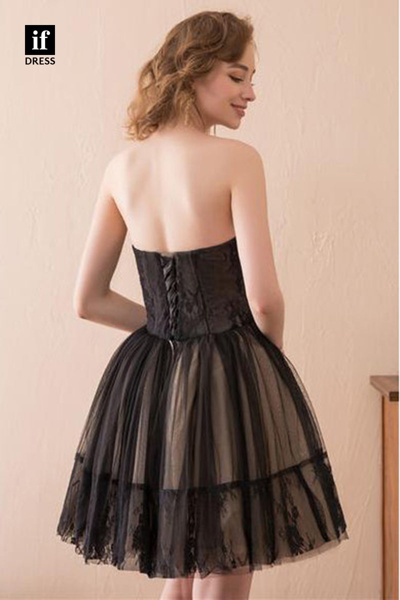 F1576 - Elegant Strapless A-Line Sweetheart Lace Appliques Cocktail Homecoming Dress