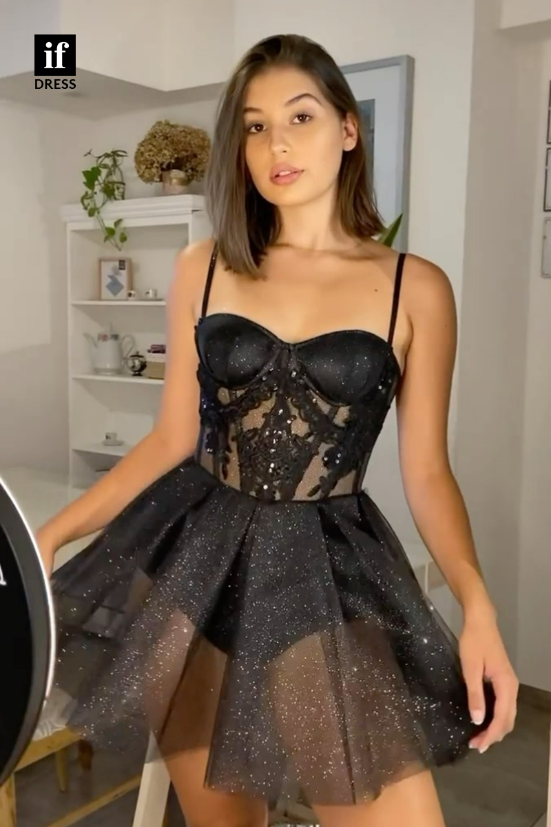 F1615  -  Sexy/Hot Spaghetti Straps A-Line Sheer Cocktal Homecoming Dress