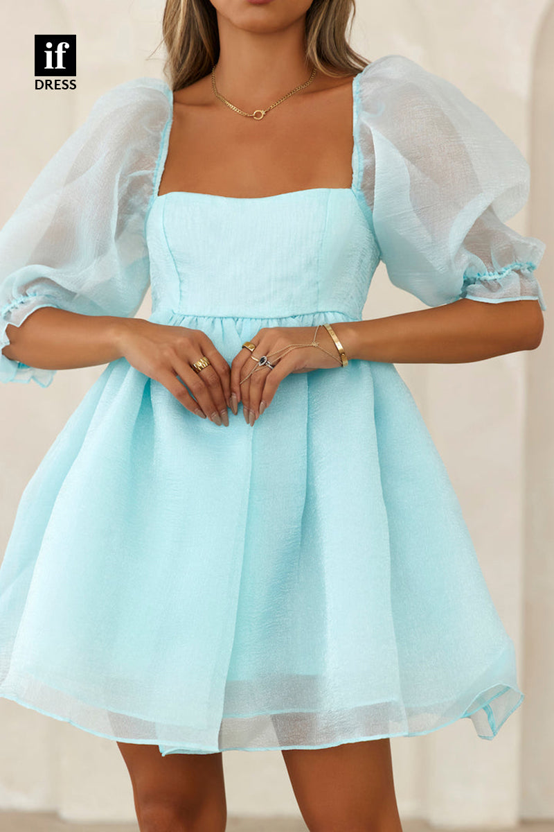 F1682 - Sweet Scoop A-Line Puff Sleeves Cocktail Homecoming Party Dress