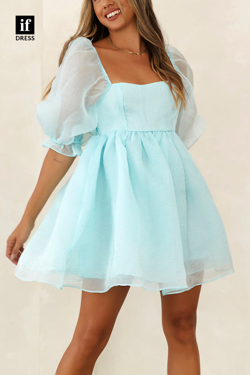 F1682 - Sweet Scoop A-Line Puff Sleeves Cocktail Homecoming Party Dress