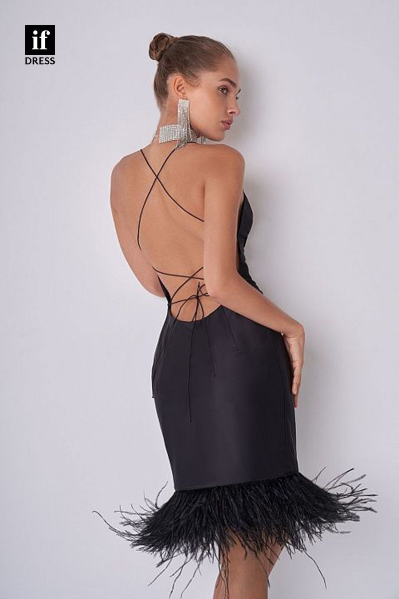 F1704 - Chic Spaghetti Straps V-Neck Sheath Cocktail Homecoming Party Dress