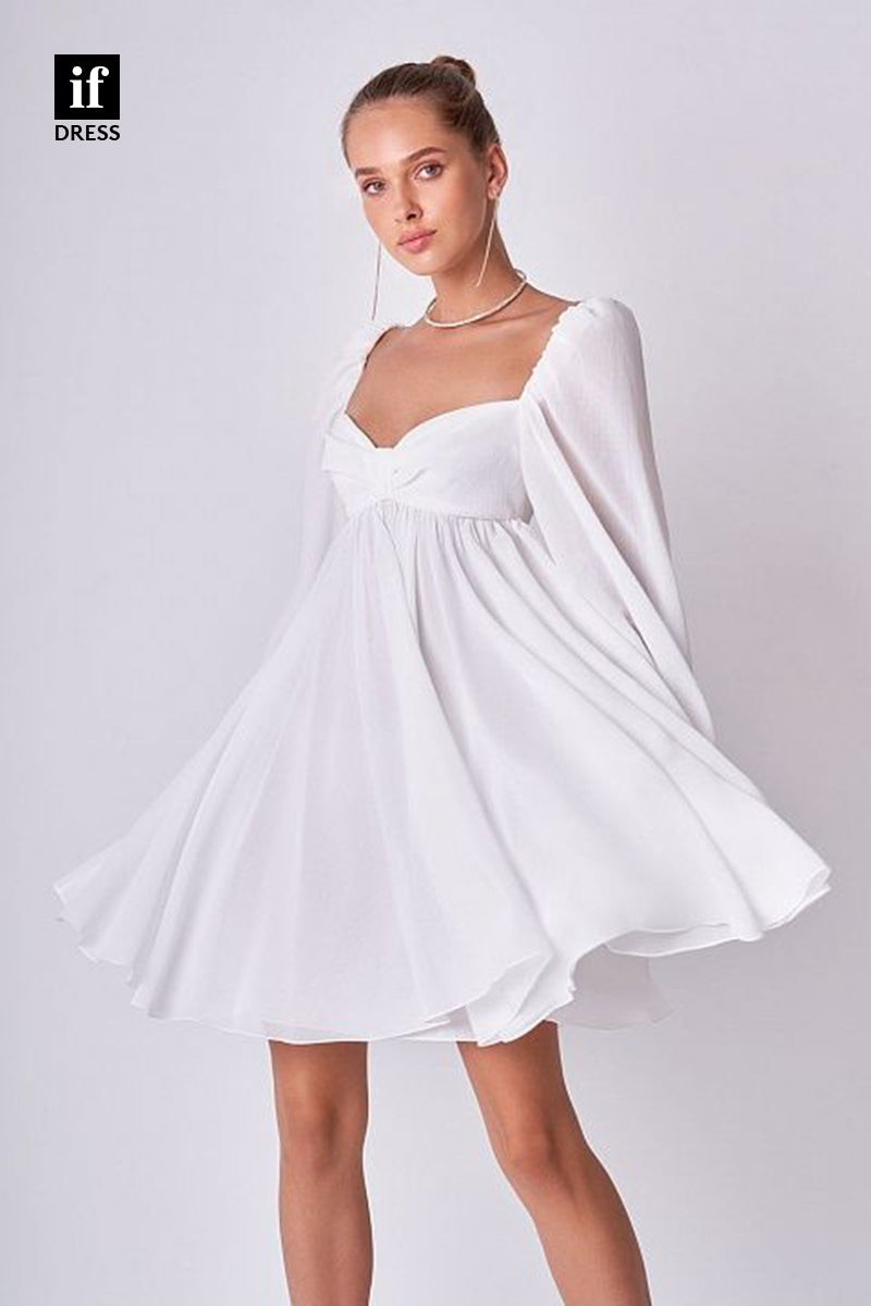 F1705 - A-Line Long Sleeves Ruched Short Cocktail Homecoming Party Dress