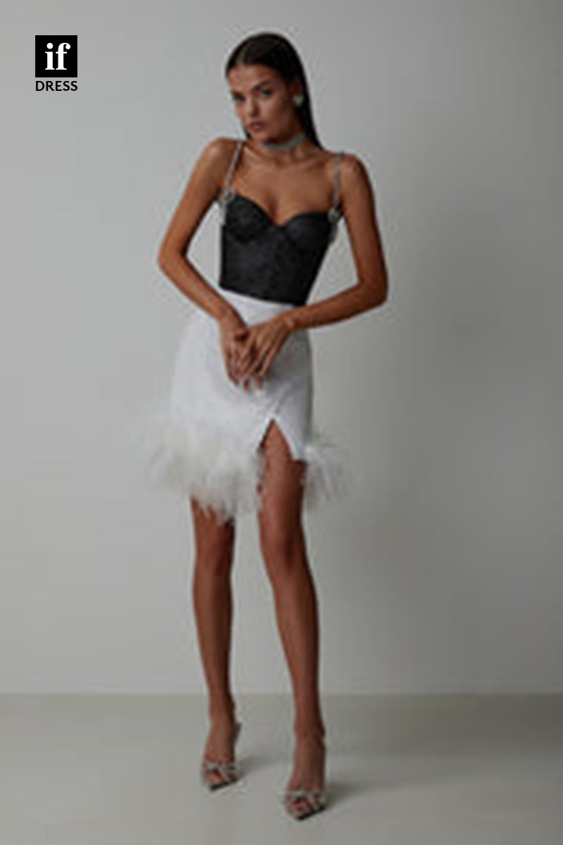 F1712 - Chic Straps Sweetheart Feathers Short Cocktail Homecoming Party Dress