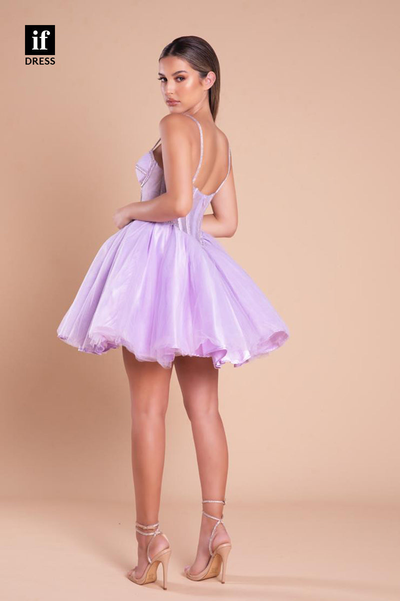 F1723 - A-Line Straps Sweetheart Tulle Short Cocktail Homecoming Party Dress