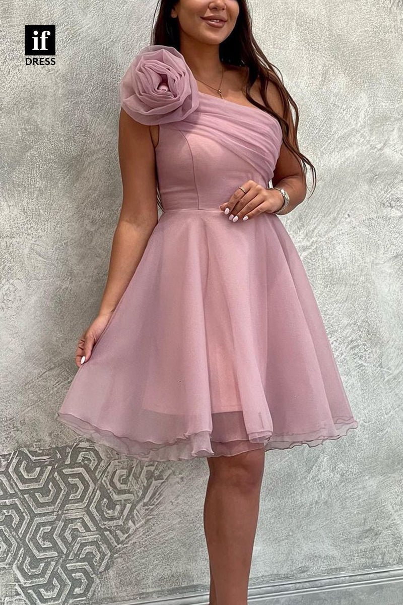 F1756 - Chic One Shoulder A-Line Sleeveless Short Cocktail Homecoming Party Dress