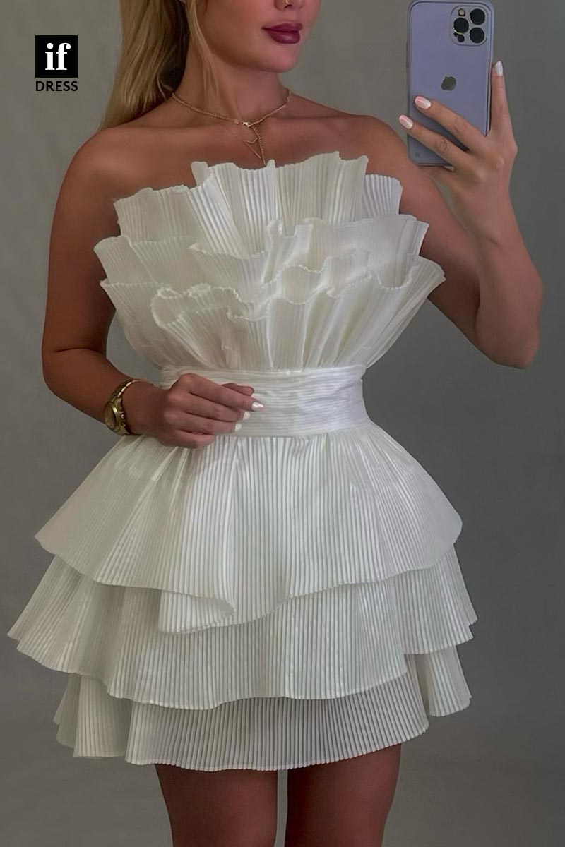 F1819 - Unique Strapless Ruched Sleeveless Short Cocktail Homecoming Party Dress