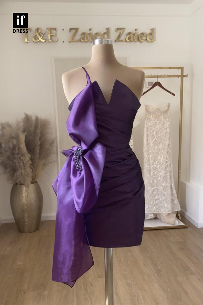 F1869 - Exquisite Strapless V-Neck Bow-Knot Short Cocktail Homecoming Party Dress