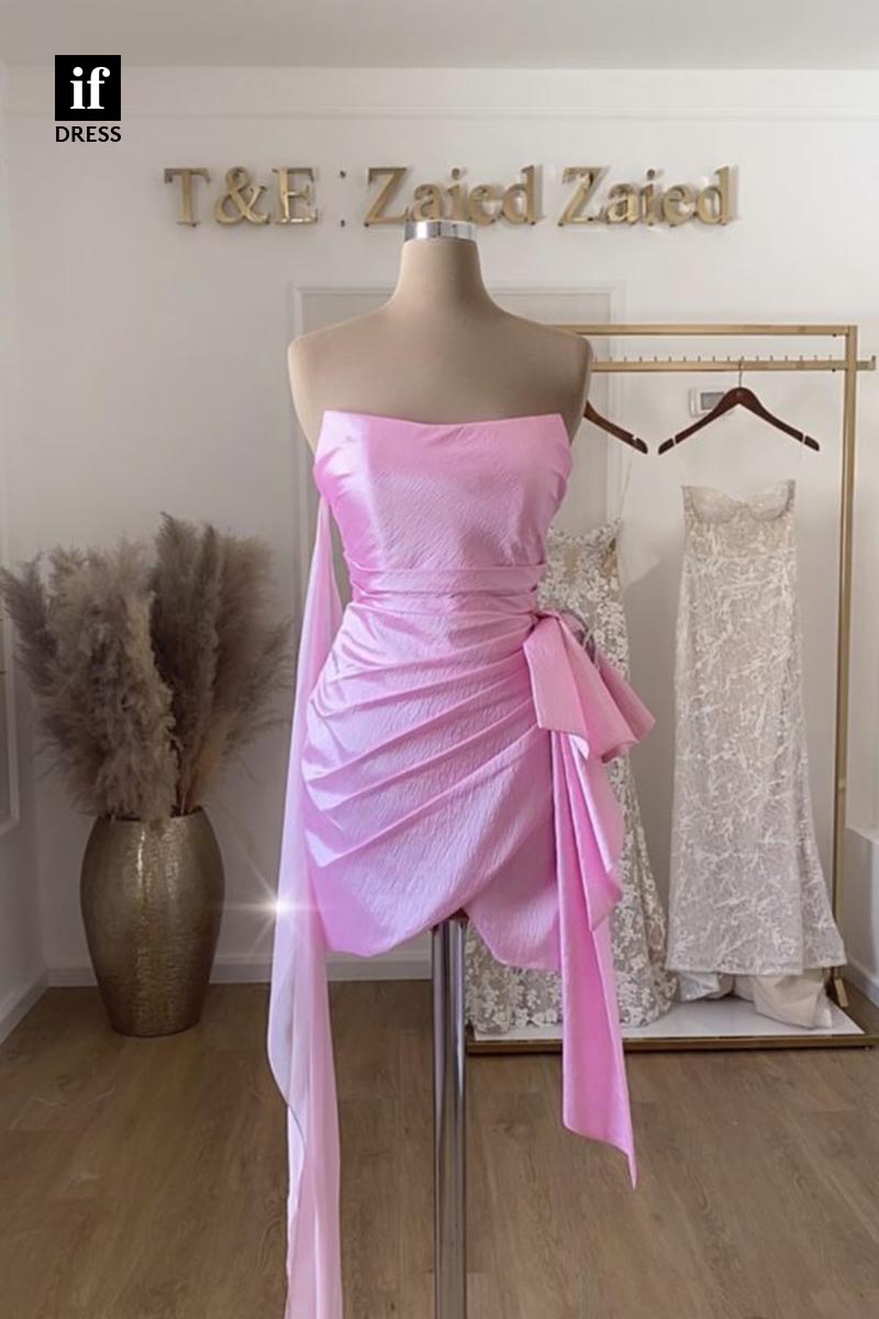 F1874 - Chic Strapless Scoop Bow-Knots Tight Cocktail Homecoming Party Dress