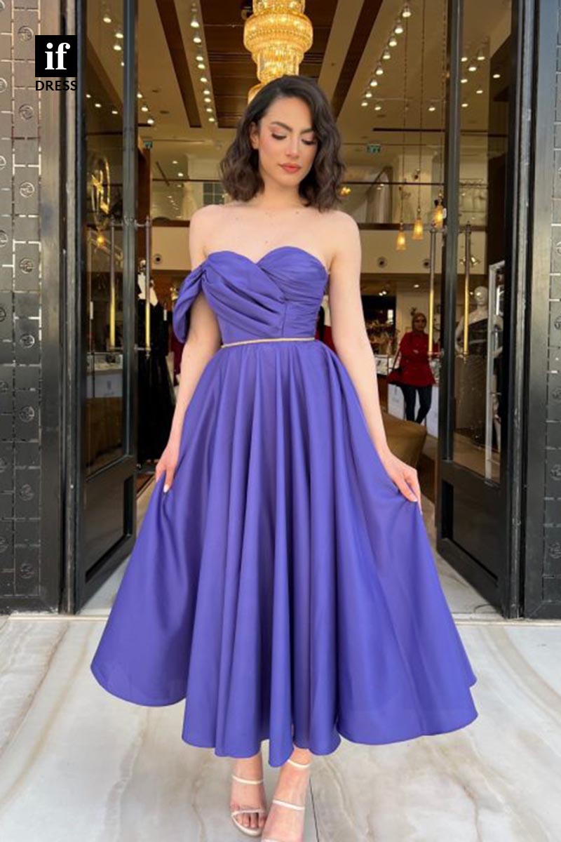 F1877 - A-Line Strapless Pleated Knee-Length Prom Cocktail Homecoming Party Dress