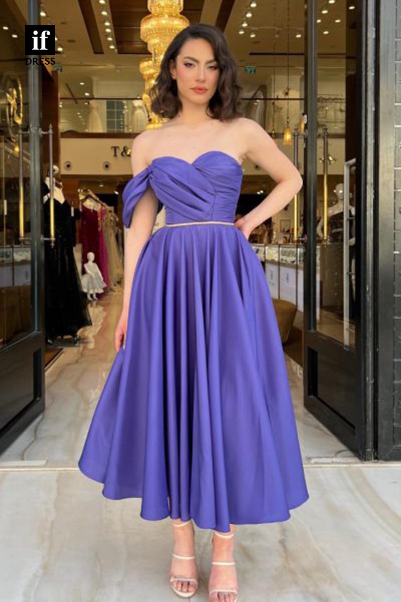 F1877 - A-Line Strapless Pleated Knee-Length Prom Cocktail Homecoming Party Dress