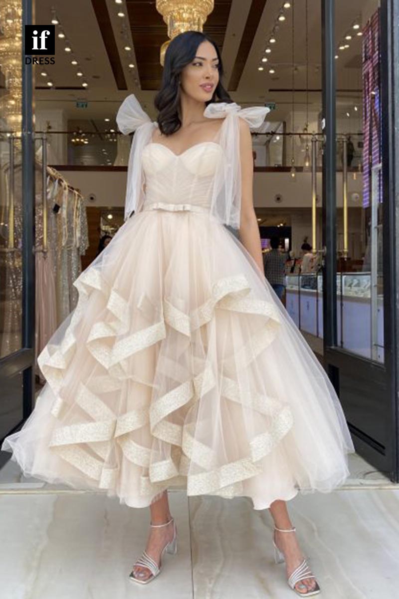 F1884 - Stylish Straps Ruched Tulle Knee-Length Prom Cocktail Homecoming Party Dress