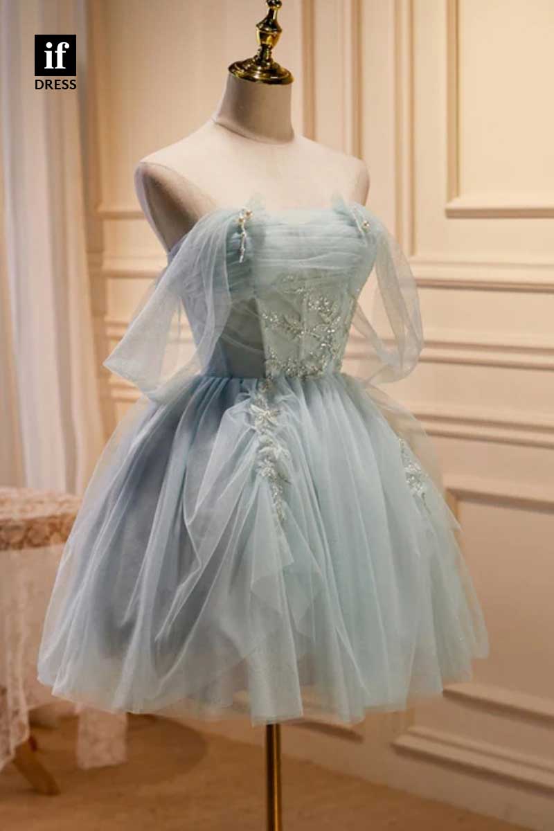 F1889 - Elegant Strapless A-Line Appliques Short Cocktail Homecoming Party Dress