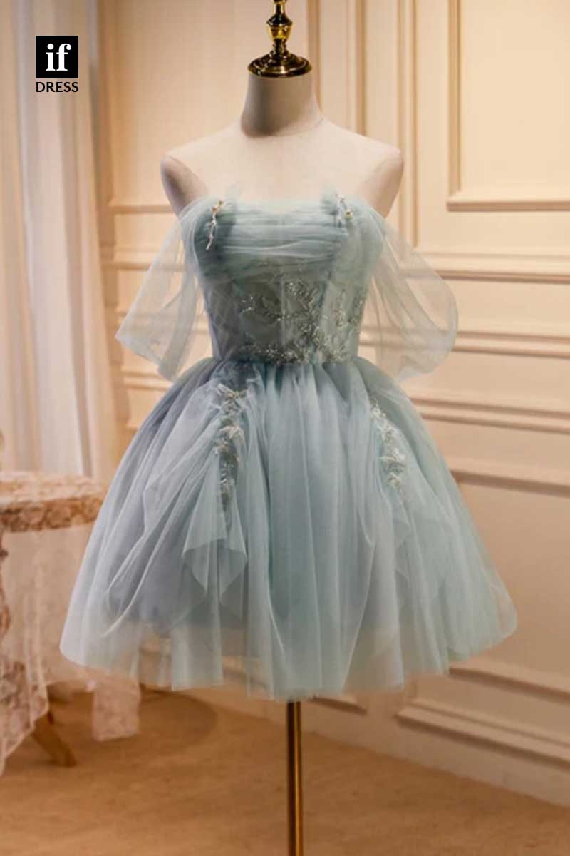 F1889 - Elegant Strapless A-Line Appliques Short Cocktail Homecoming Party Dress