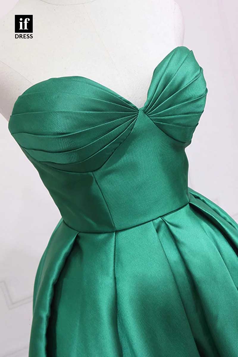 F1890 - Classic Strapless Pleated High Low Sleeveless Cocktail Homecoming Party Dress