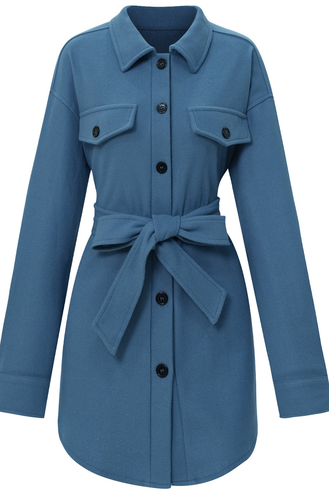 Fashion Women Belted Button Long Sleeves Coat