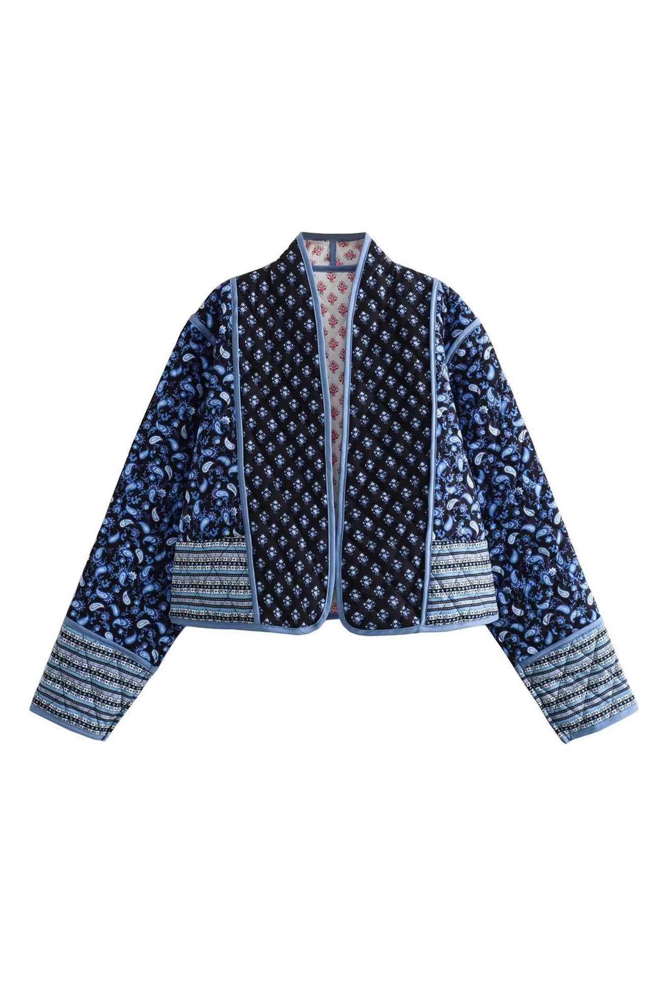 Floral Printed Reversible Open Front Jacket