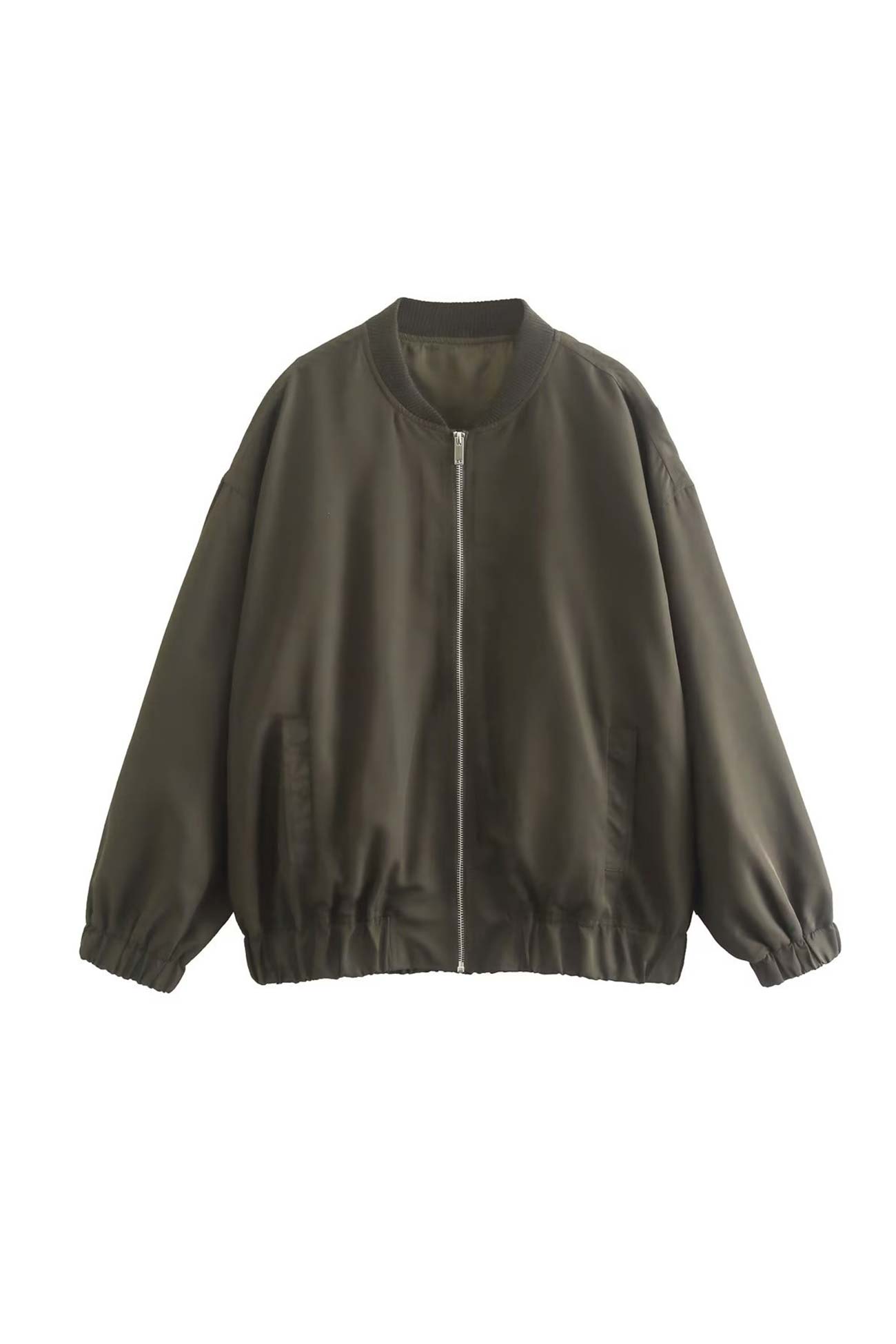 Front Zip Oversized Bomber Jacket