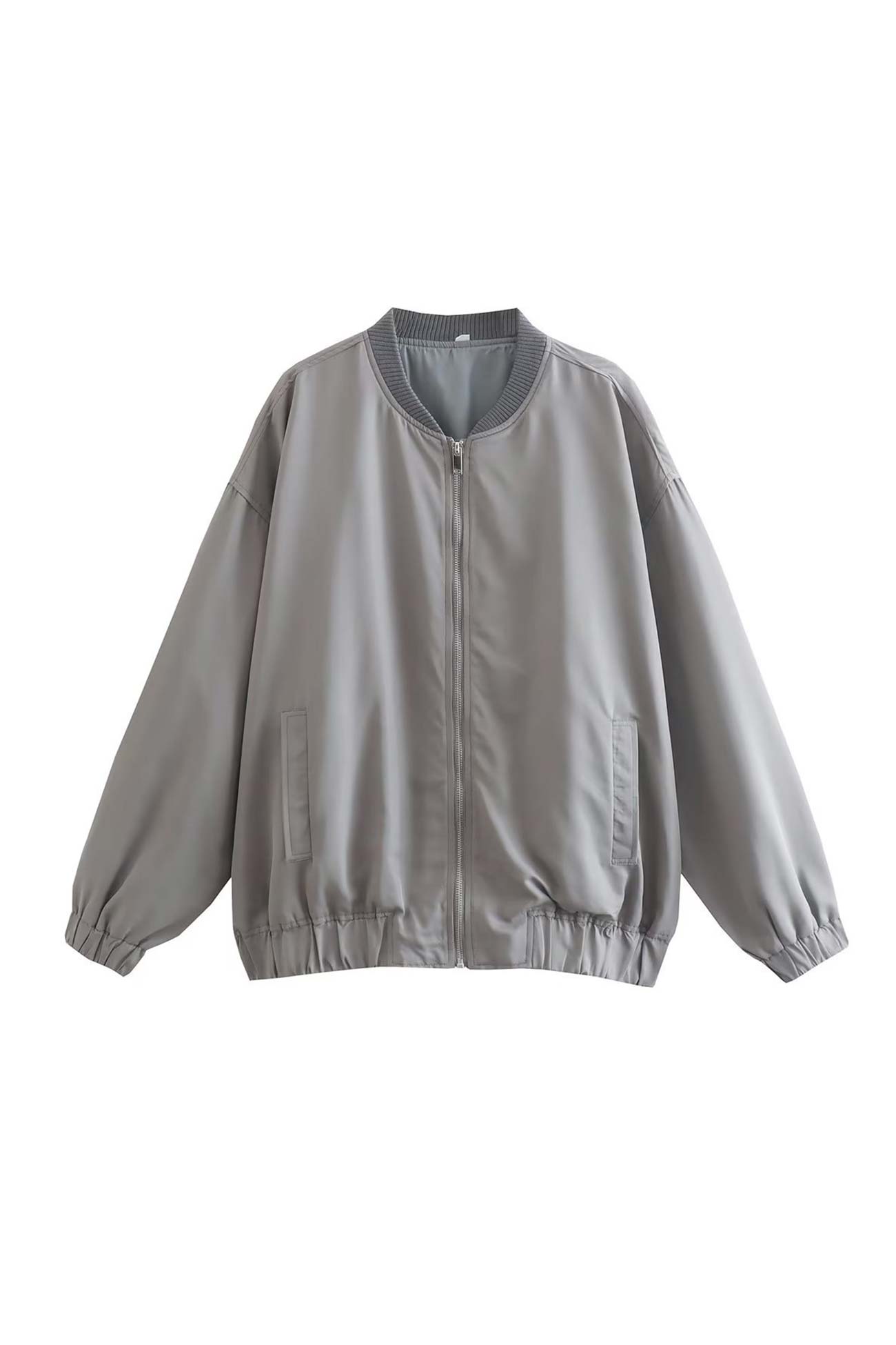 Front Zip Oversized Bomber Jacket