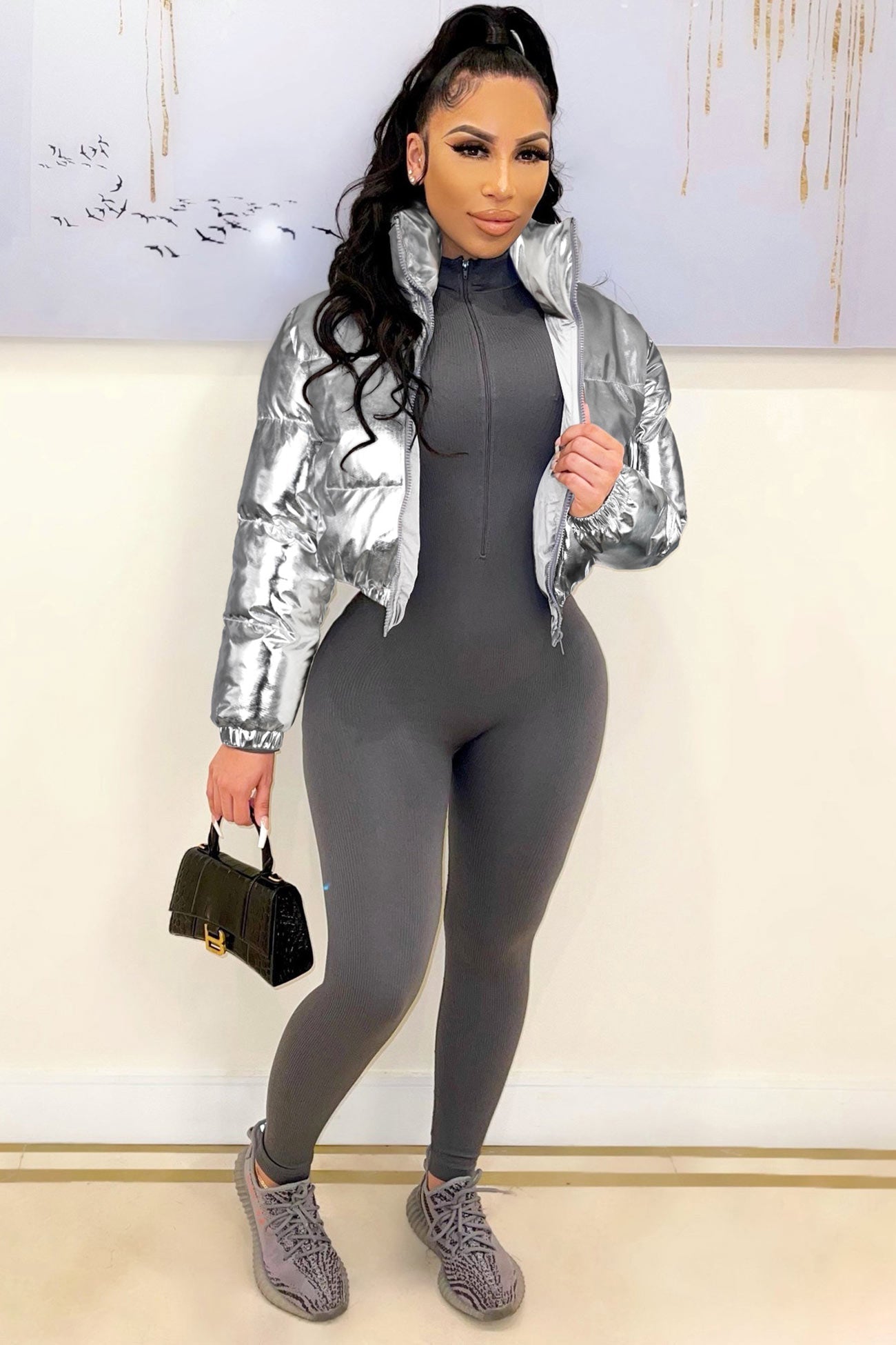 Glitter Hot Stamping Crop Jacket