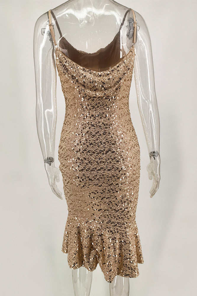 Gold Sequins Sleeveless Mermaid Cocktail Party Dress