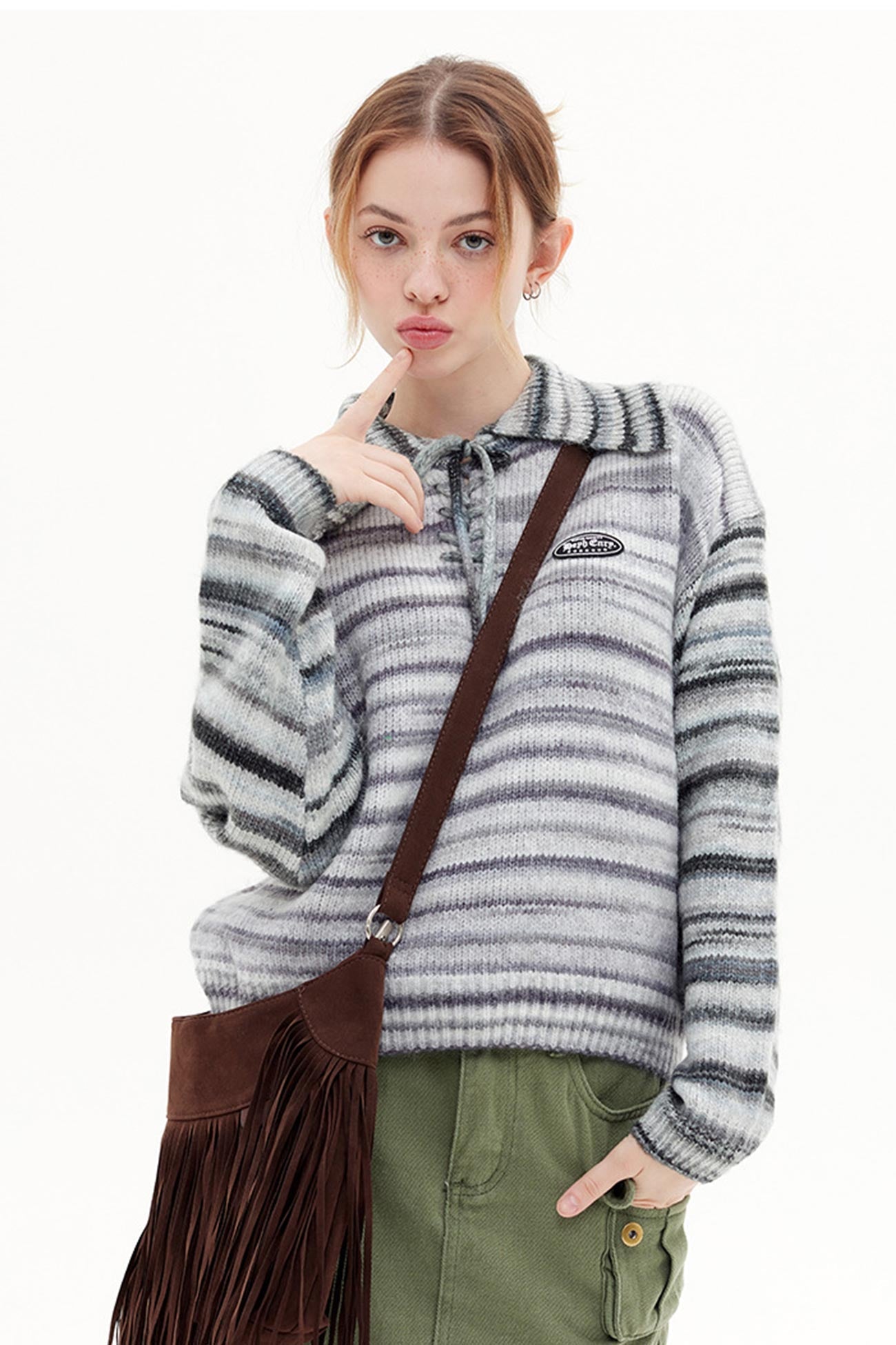 Gradient Striped Tie-Front Sweater