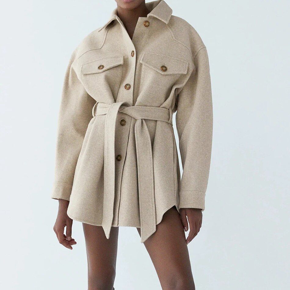 Shadya Belted Wool Shirt Coat - Coats & Jackets - Mermaid Way