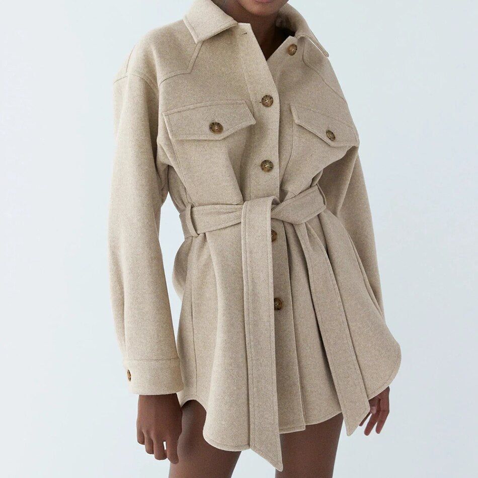 Shadya Belted Wool Shirt Coat