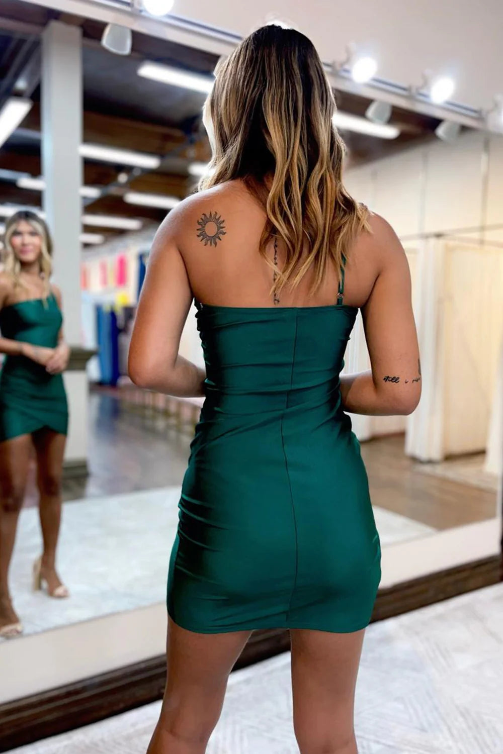 Dark Green Homecoming Dress One Shoulder Asymmetrical Tight Short Prom Dress