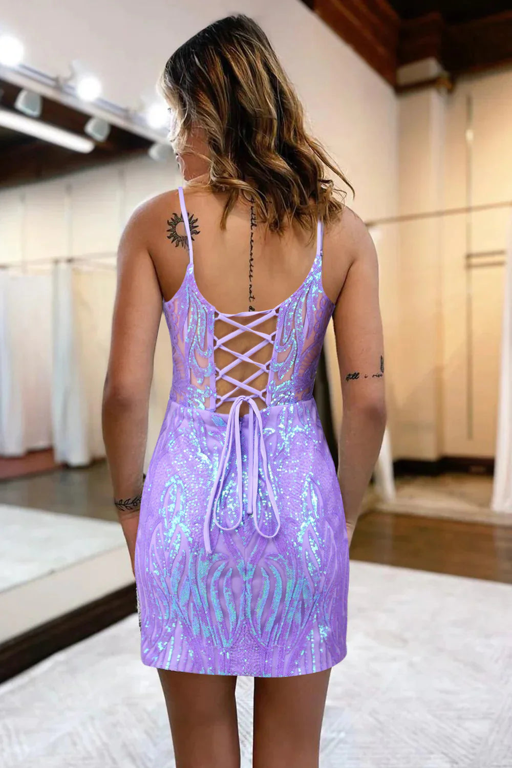 Lilac Homecoming Dress Sequin Lace-Up Back Tight Short Prom Dress