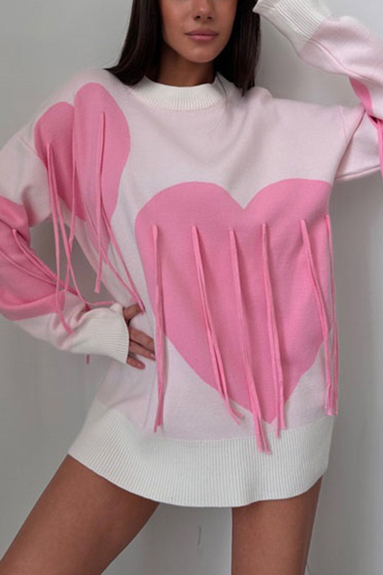 Heart Graphic Fringe Sweater