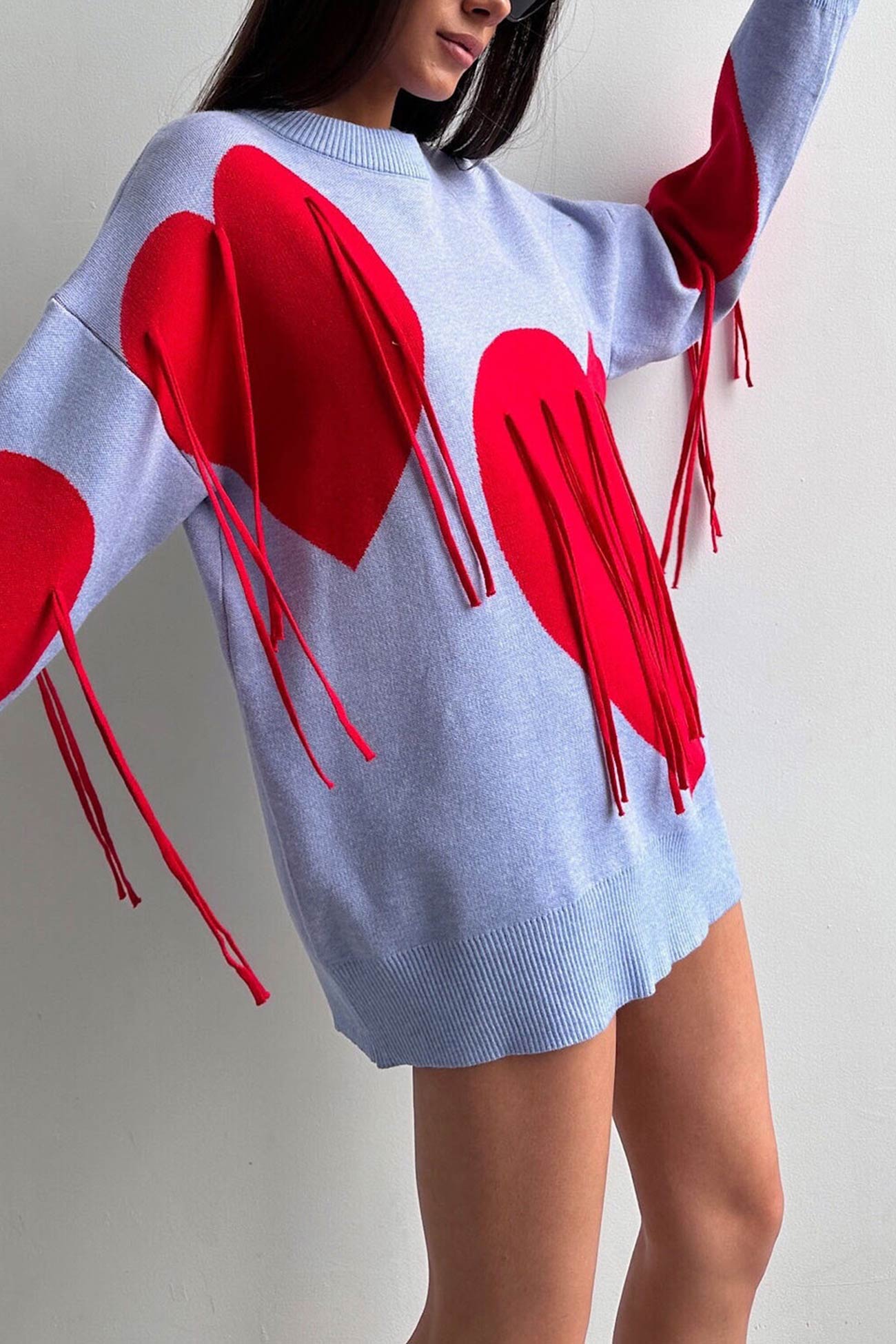 Heart Graphic Fringe Sweater