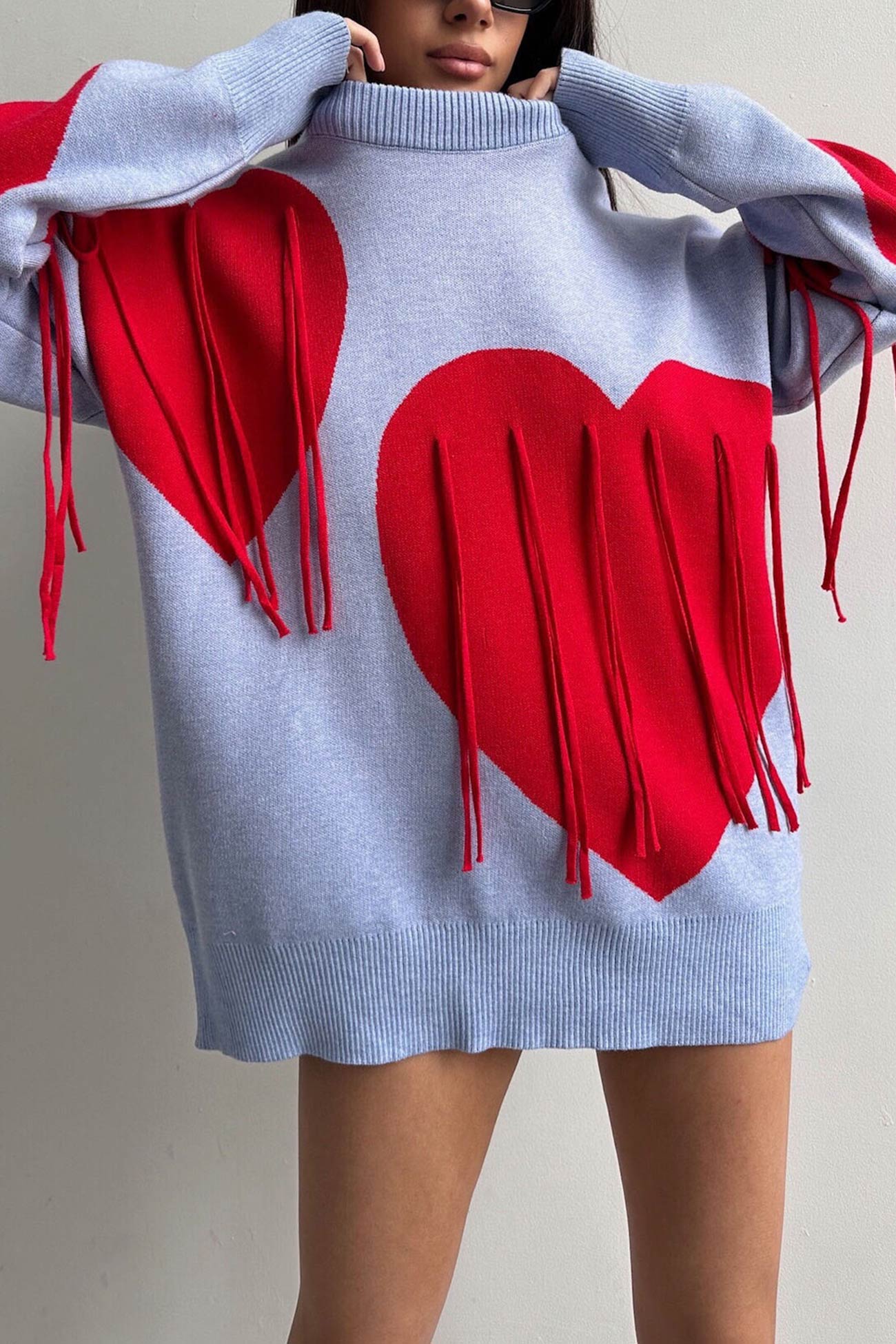 Heart Graphic Fringe Sweater