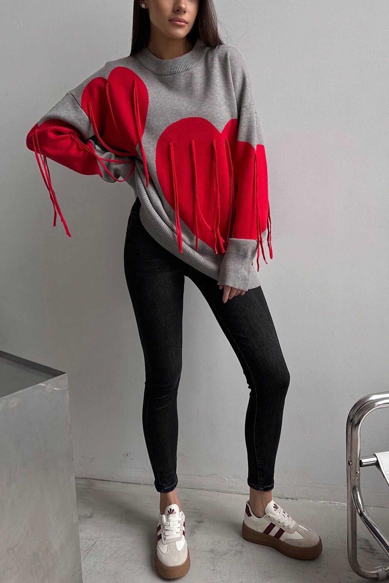 Heart Graphic Fringe Sweater