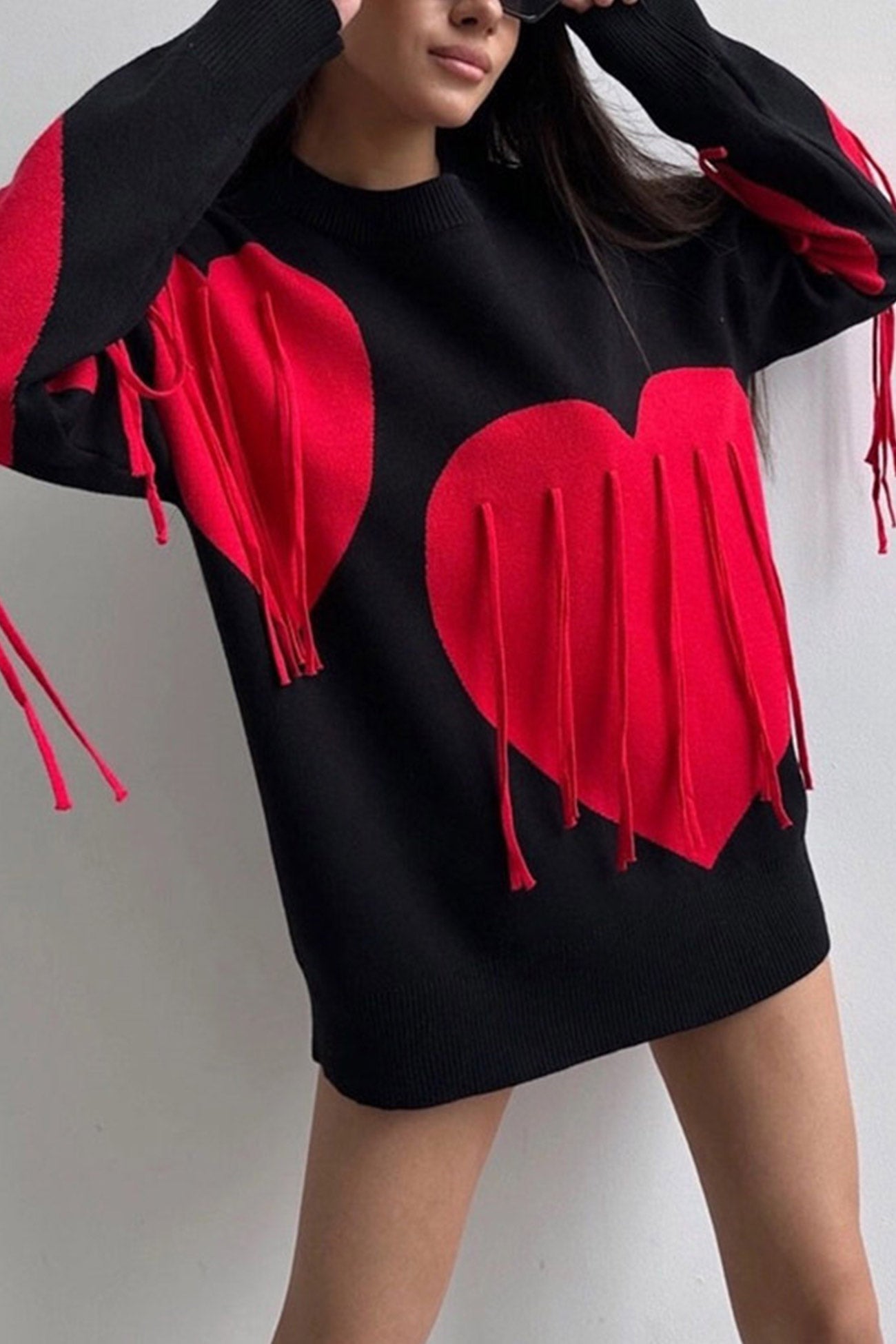 Heart Graphic Fringe Sweater