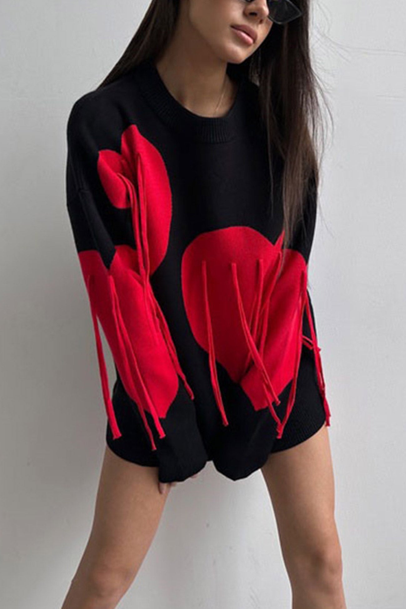 Heart Graphic Fringe Sweater