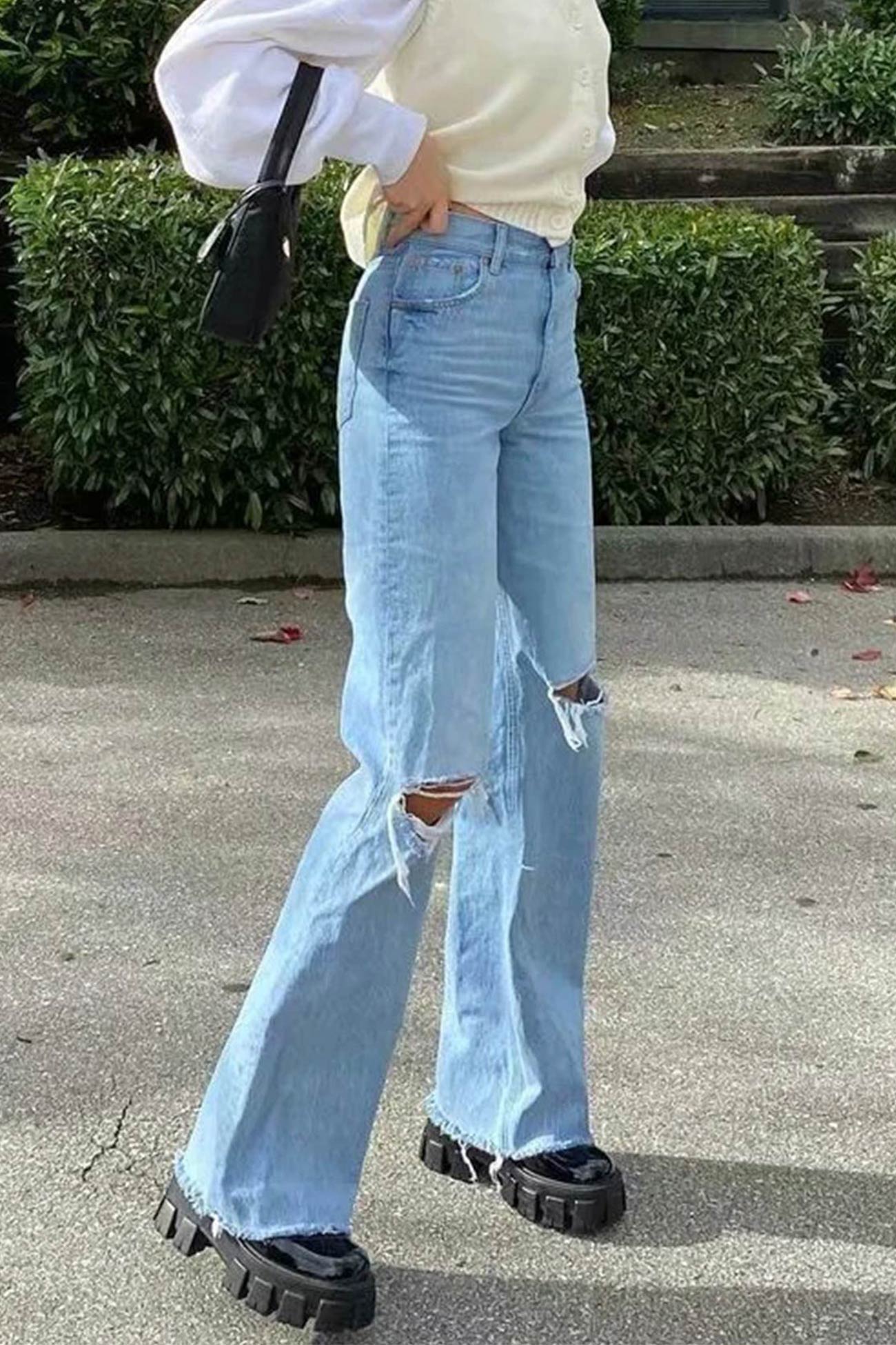 High Waist Distressed Flare Jeans