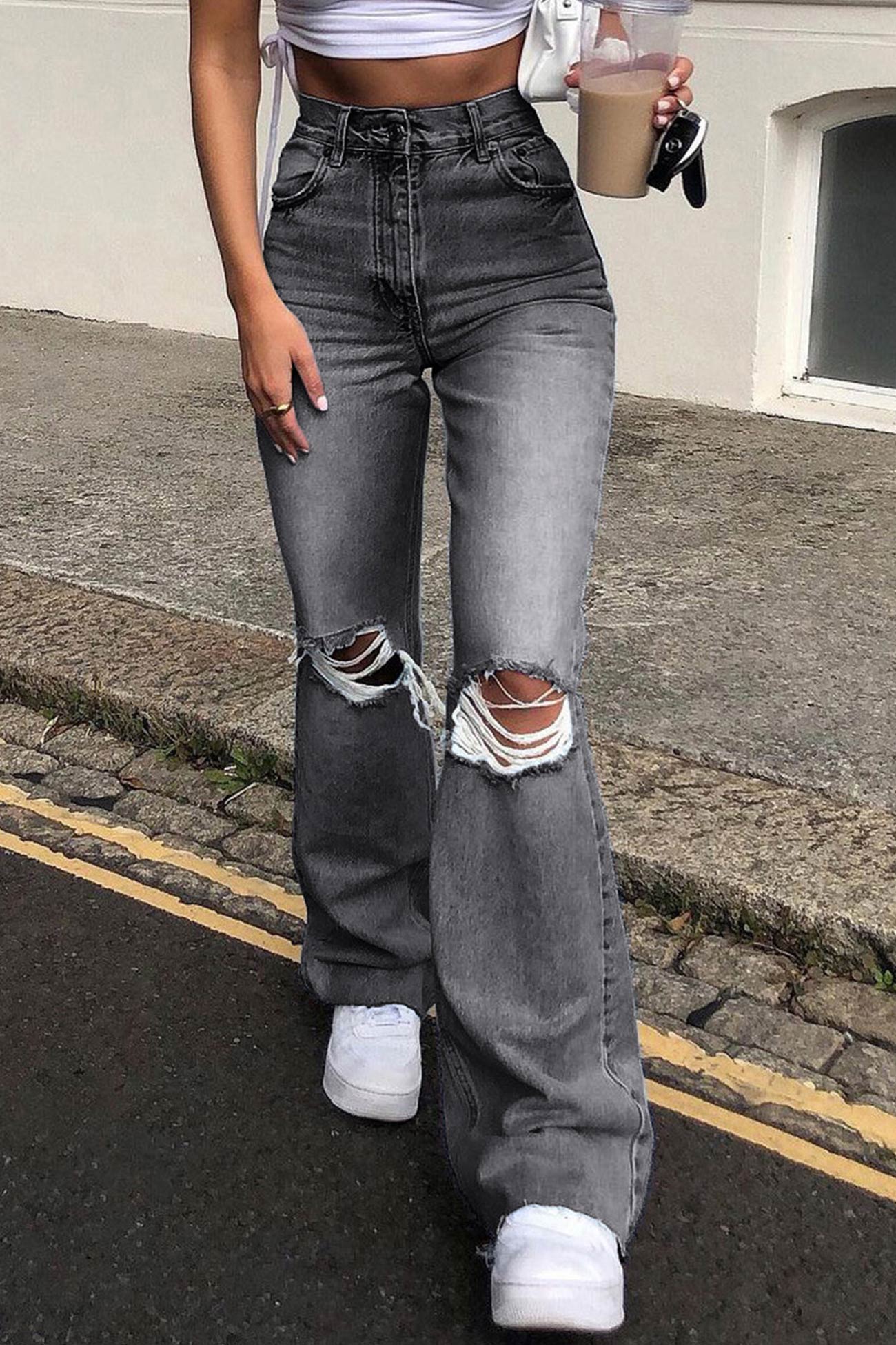 High Waist Distressed Flare Jeans