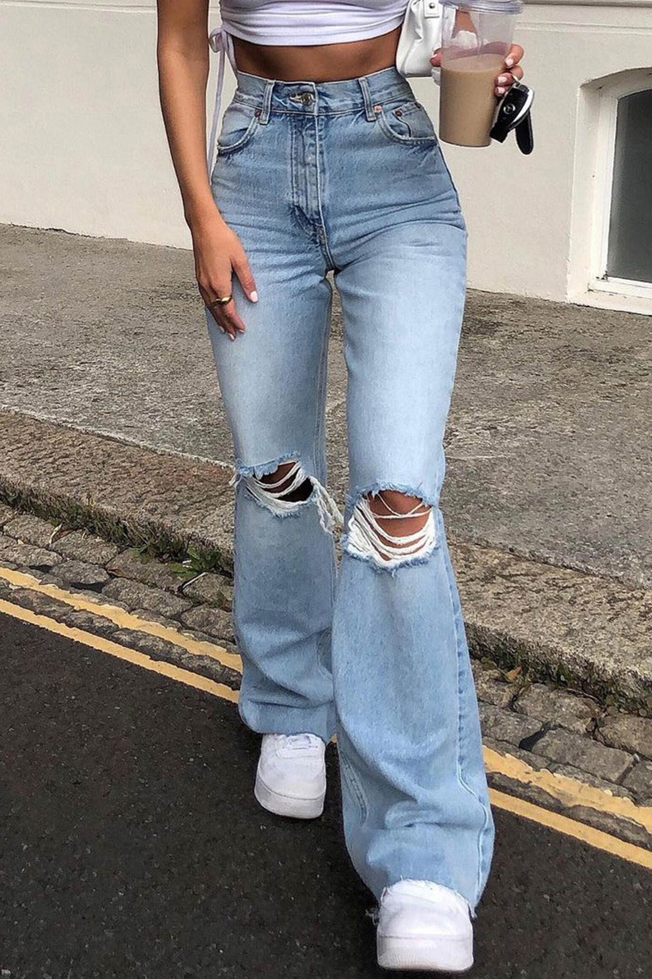 High Waist Distressed Flare Jeans