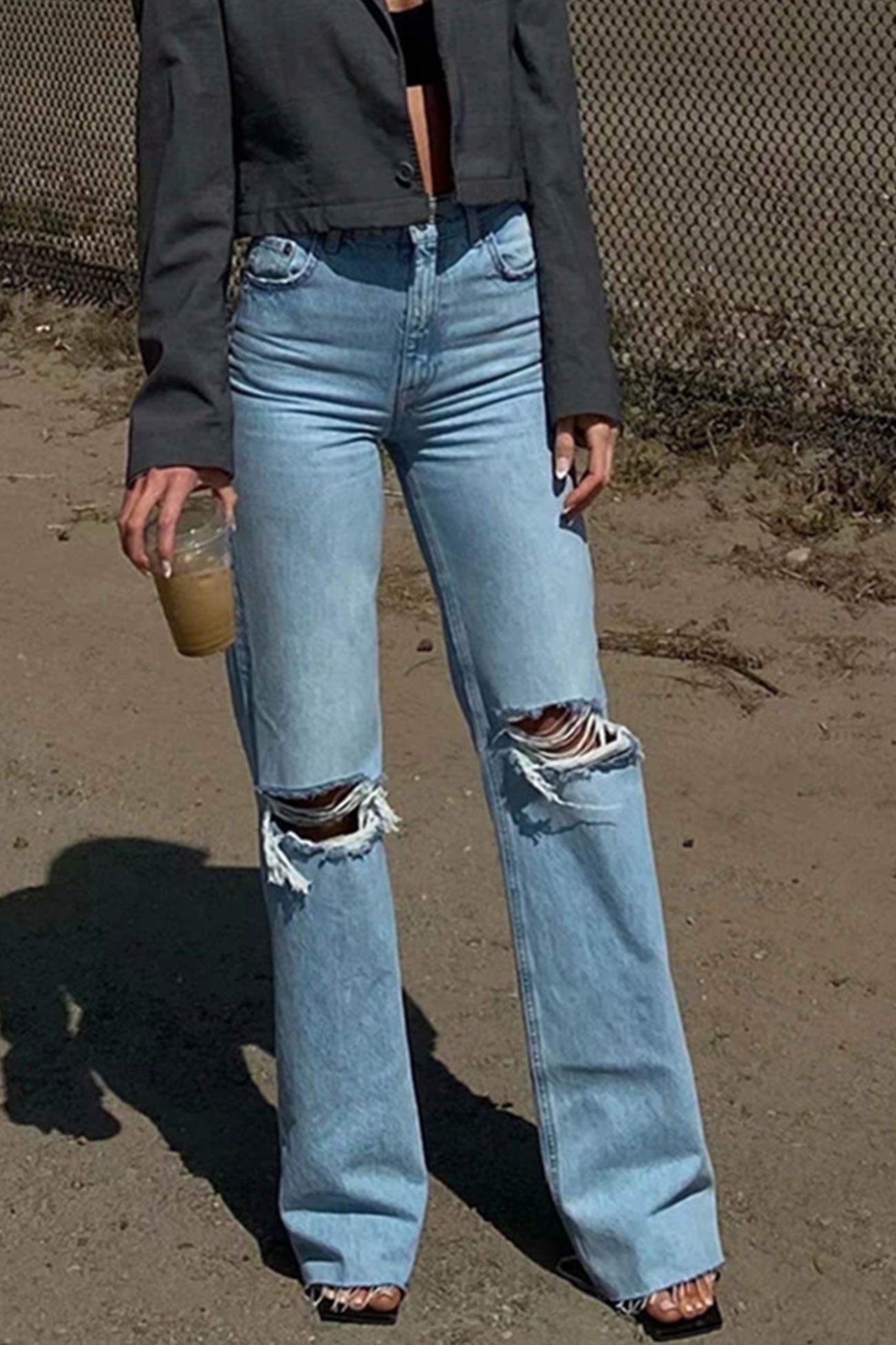 High Waist Distressed Flare Jeans