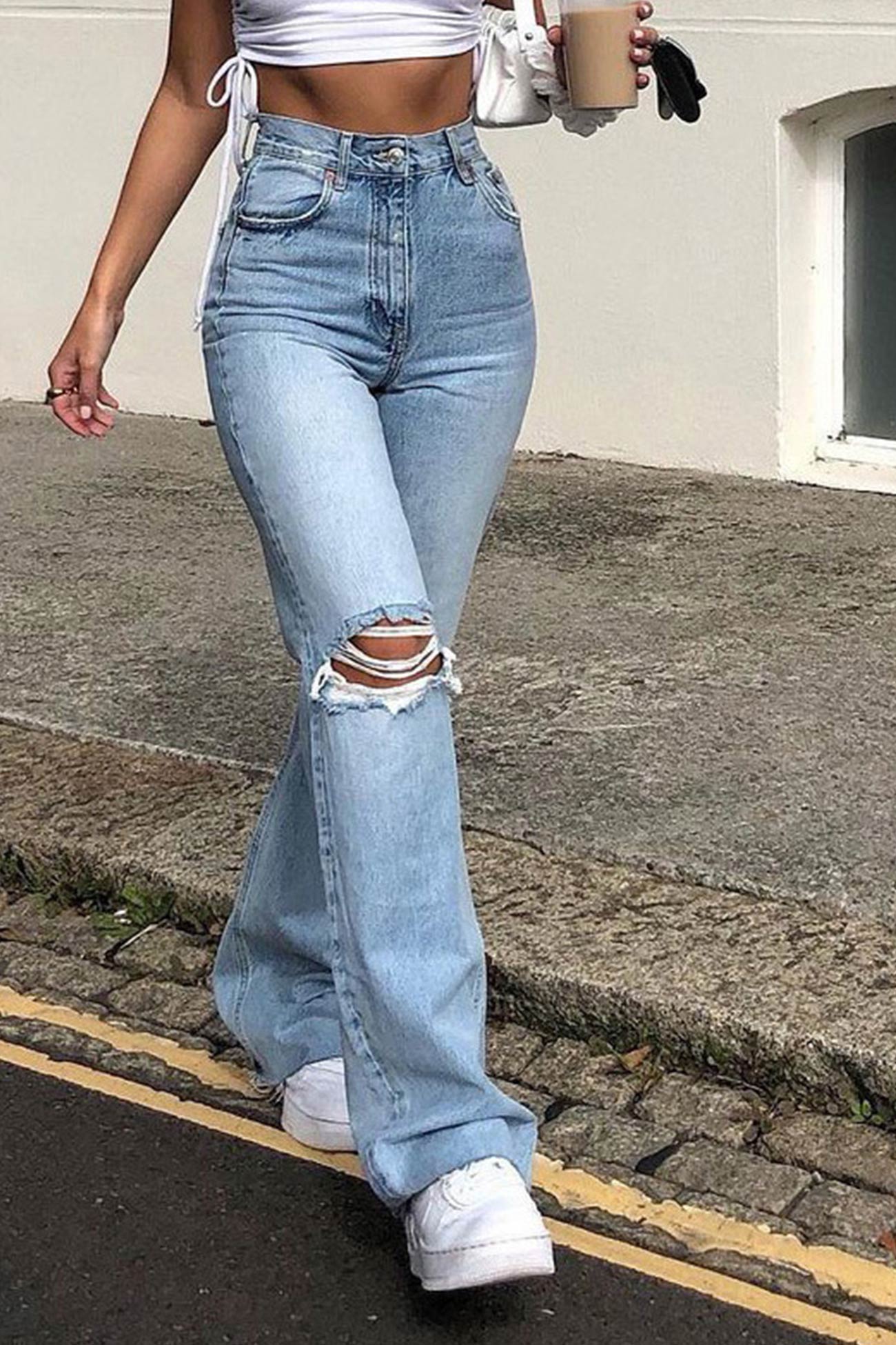 High Waist Distressed Flare Jeans