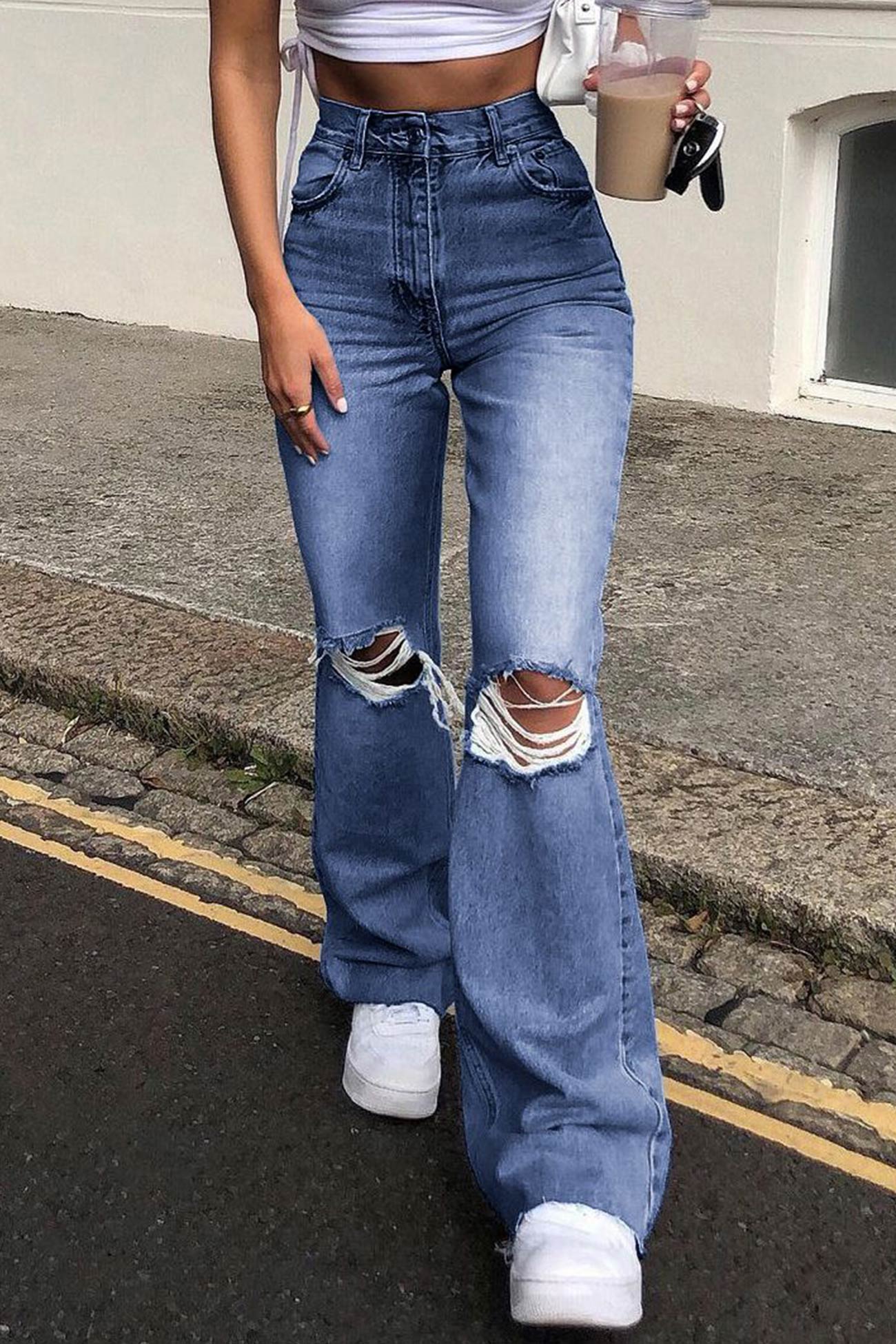 High Waist Distressed Flare Jeans