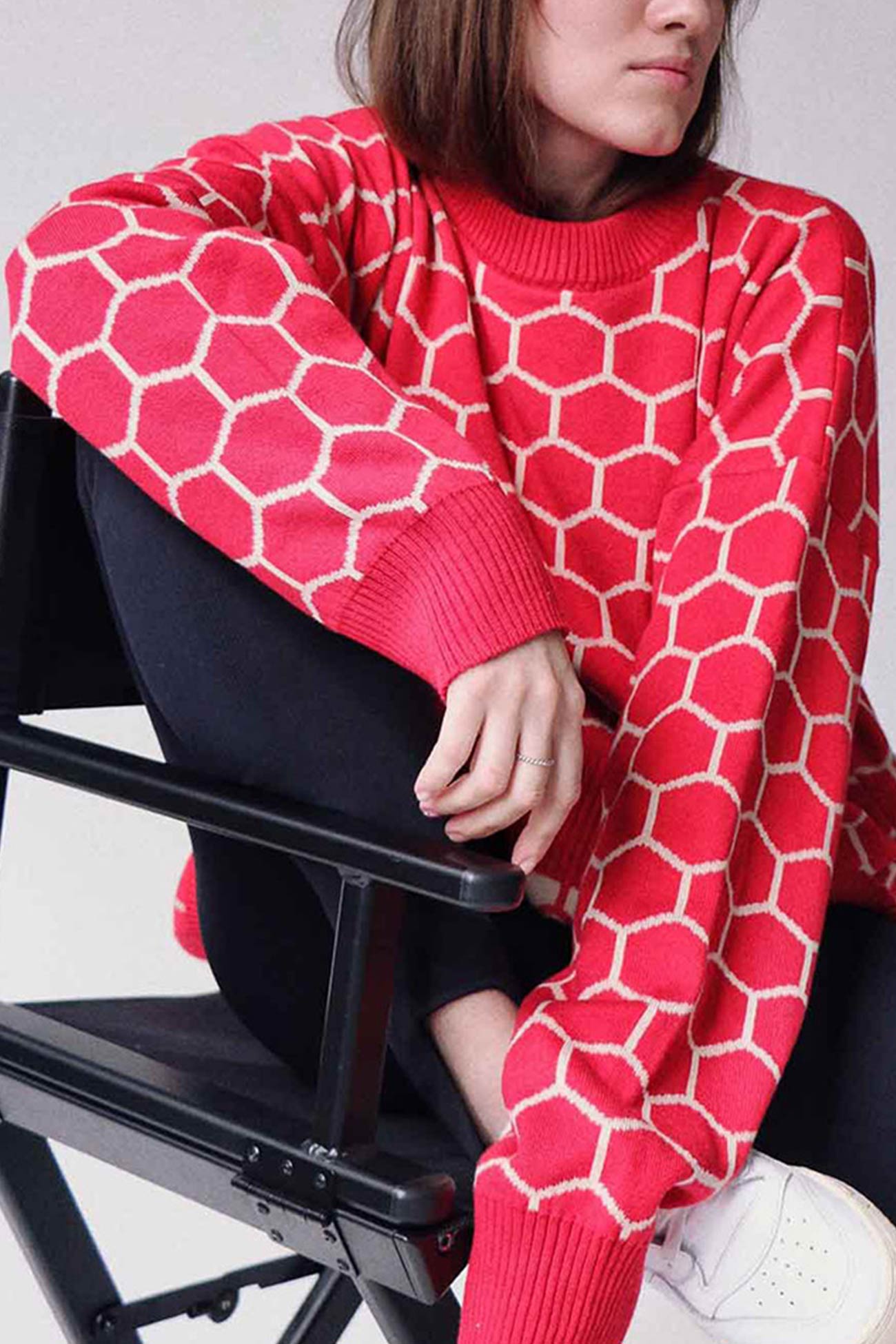 Honeycomb Print Pullover Sweater