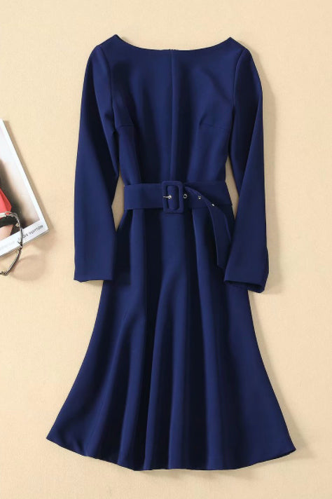 Kate Middleton Dark Navy Fashion Dress With Sleeves