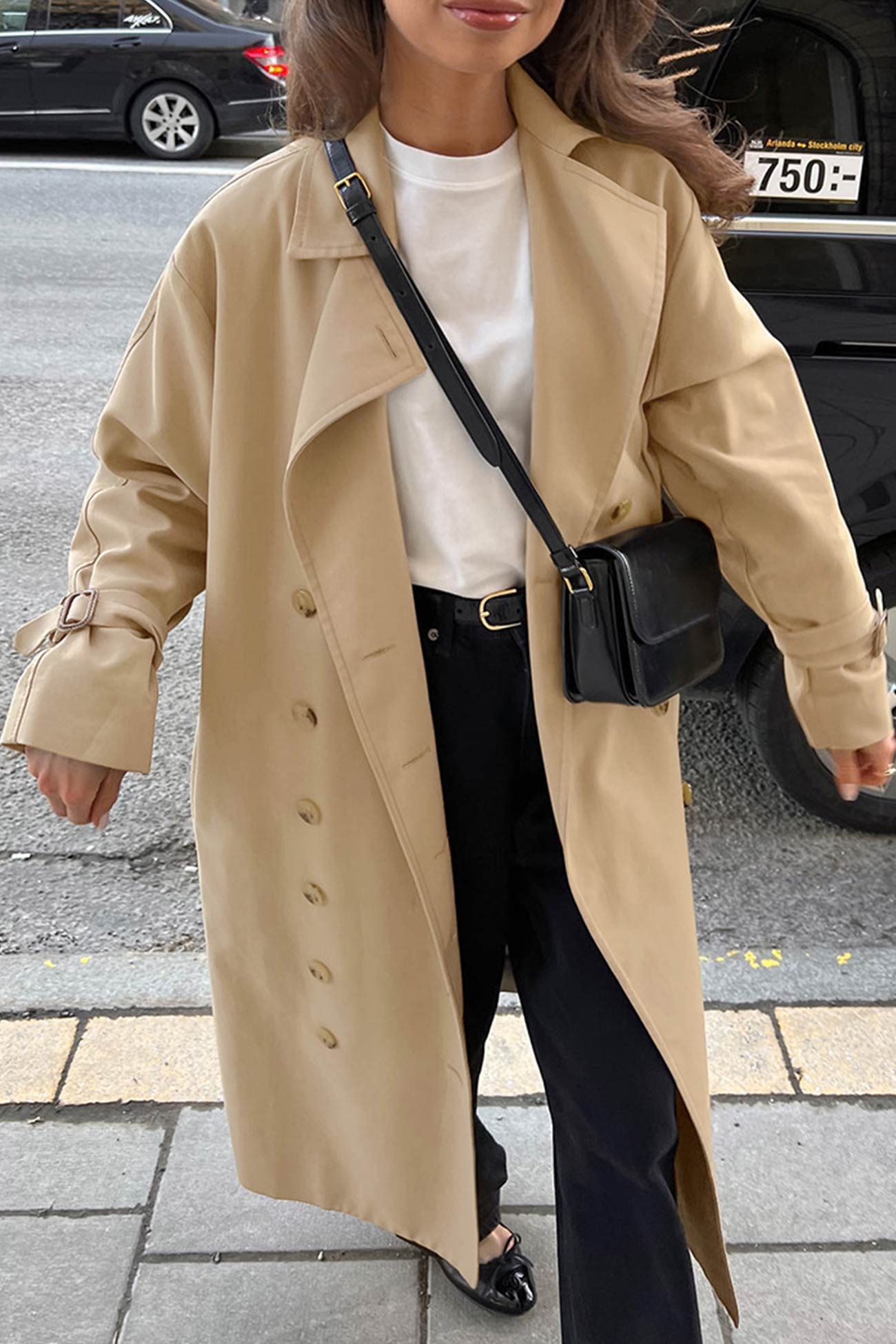 Khaki Double-breasted Long Trench