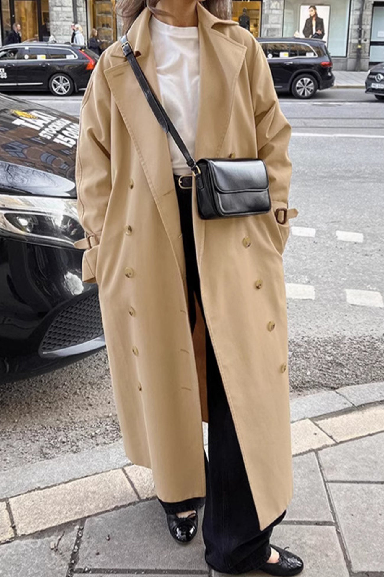 Khaki Double-breasted Long Trench