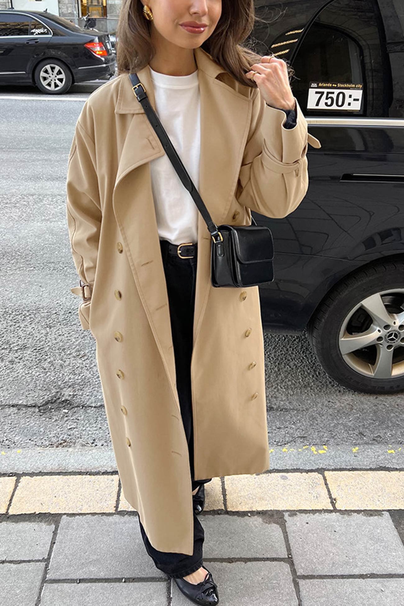 Khaki Double-breasted Long Trench