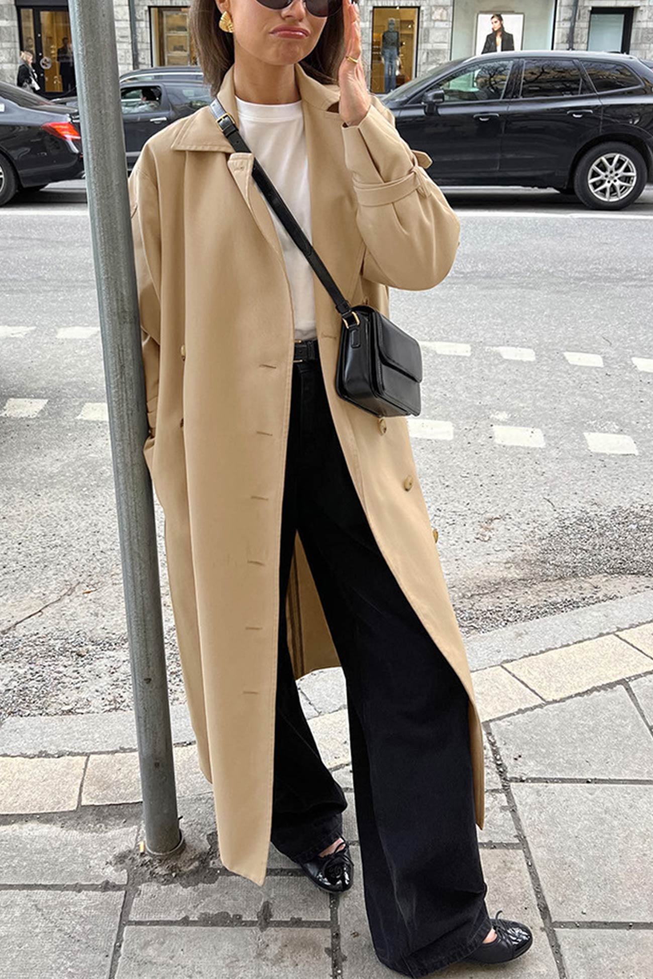 Khaki Double-breasted Long Trench